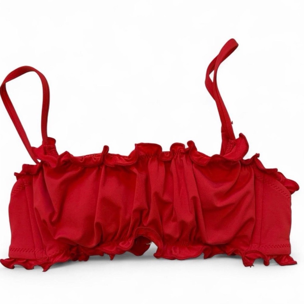 Red ruffle bathing suit top